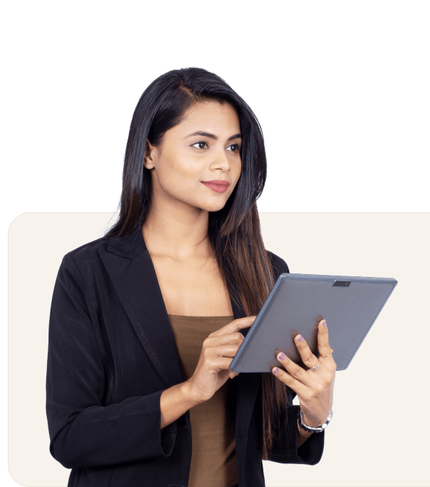 Covixy consultant holding a tablet